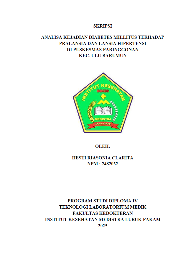Sampul ANALISA KEJADIAN DIABETES MILLITUS TERHADAP PRALANSIA DAN LANSIA HIPERTENSI DI PUSKESMAS PARINGGONAN KEC. ULU BARUMUN