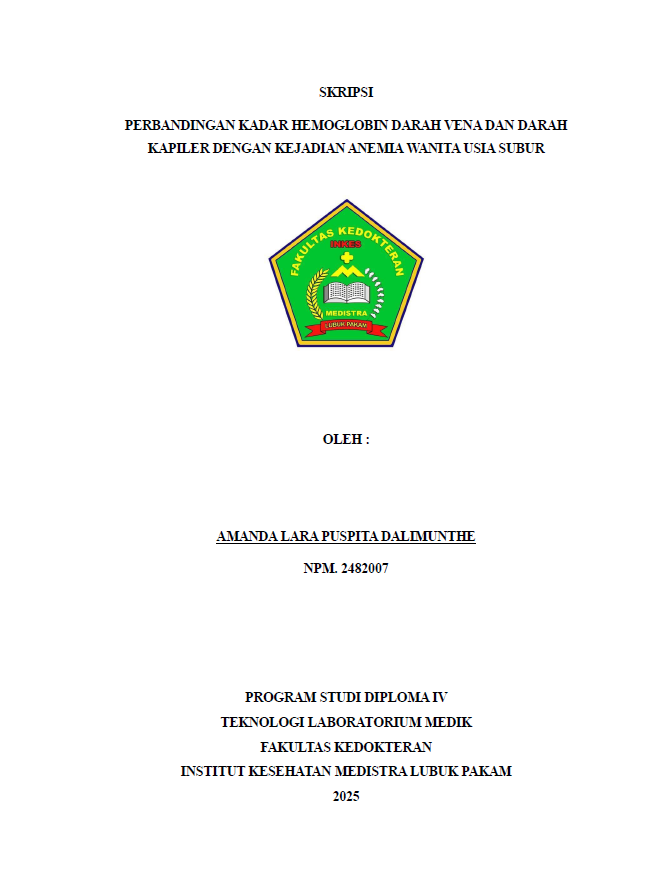 Sampul PERBANDINGAN KADAR HEMOGLOBIN DARAH VENA DAN DARAH KAPILER DENGAN KEJADIAN ANEMIA WANITA USIA SUBUR
