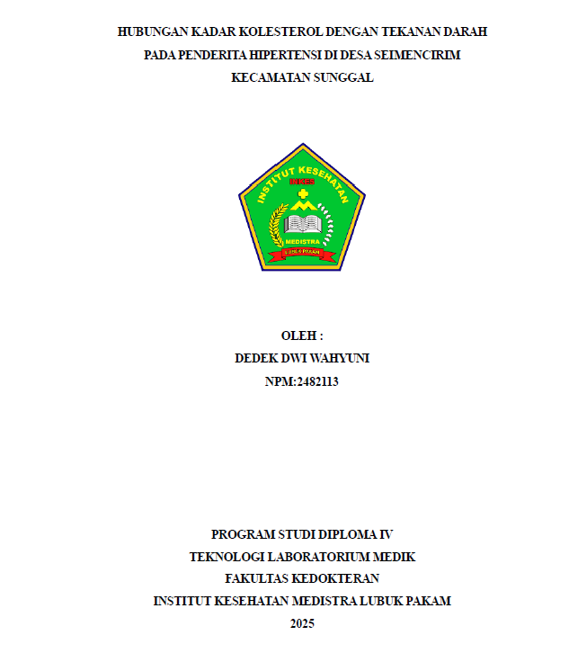 Sampul HUBUNGAN KADAR KOLESTEROL DENGAN TEKANAN DARAH PADA PENDERITA HIPERTENSI DI DESA SEIMENCIRIM KECAMATAN SUNGGAL