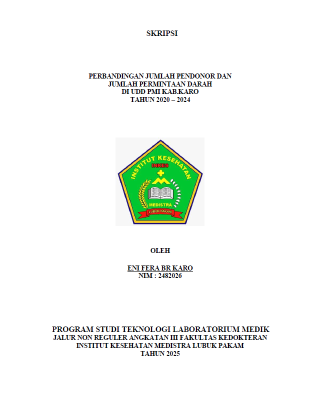 Sampul PERBANDINGAN JUMLAH PENDONOR DAN JUMLAH PERMINTAAN DARAH DI UDD PMI KAB.KARO TAHUN 2020 – 2024
