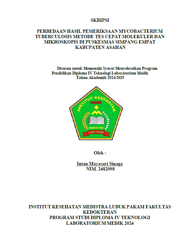 Sampul PERBEDAAN HASIL PEMERIKSAAN MYCOBACTERIUM TUBERCULOSIS METODE TES CEPAT MOLEKULER DAN MIKROSKOPIS DI PUSKESMAS SIMPANG EMPAT KABUPATEN ASAHAN