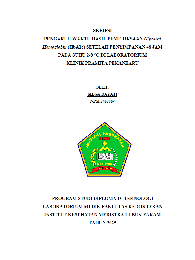 Sampul PENGARUH WAKTU HASIL PEMERIKSAAN Glycated Hemoglobin (HbA1c) SETELAH PENYIMPANAN 48 JAM PADA SUHU 2-8 °C DI LABORATORIUM KLINIK PRAMITA PEKANBARU