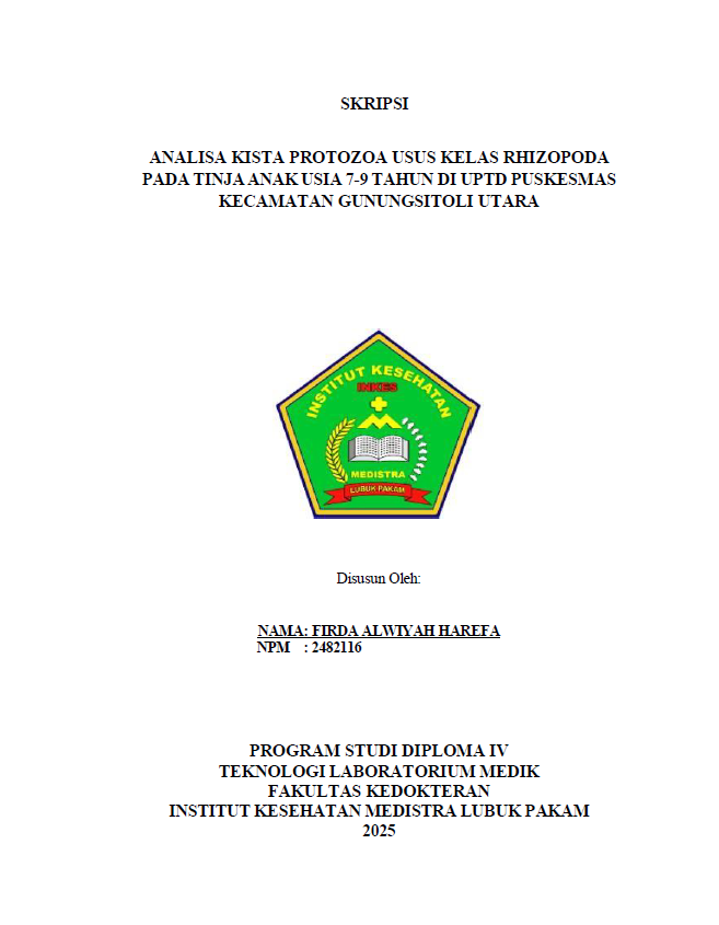 Sampul ANALISA KISTA PROTOZOA USUS KELAS RHIZOPODA PADA TINJA ANAK USIA 7-9 TAHUN DI UPTD PUSKESMAS KECAMATAN GUNUNGSITOLI UTARA
