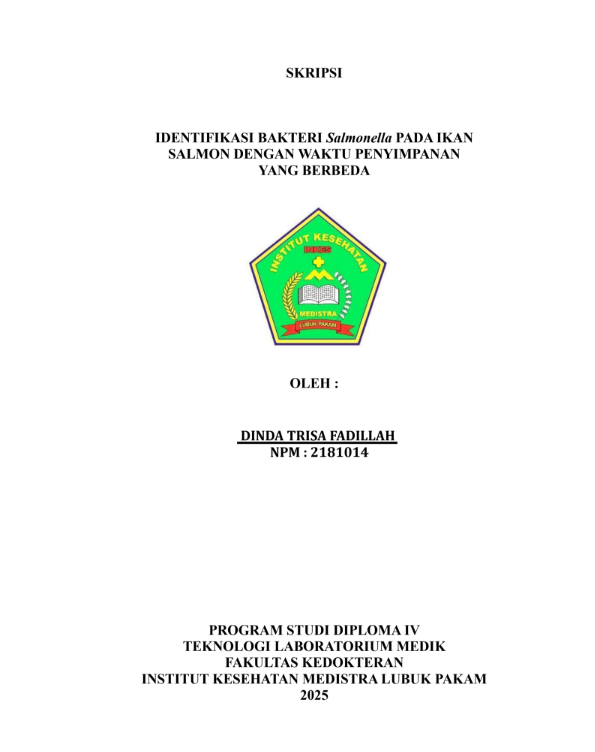 Sampul IDENTIFIKASI BAKTERI Salmonella PADA IKAN SALMON DENGAN WAKTU PENYIMPANAN  YANG BERBEDA