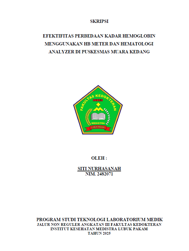 Sampul EFEKTIFITAS PERBEDAAN KADAR HEMOGLOBIN MENGGUNAKAN HB METER DAN HEMATOLOGI ANALYZER DI PUSKESMAS MUARA KEDANG