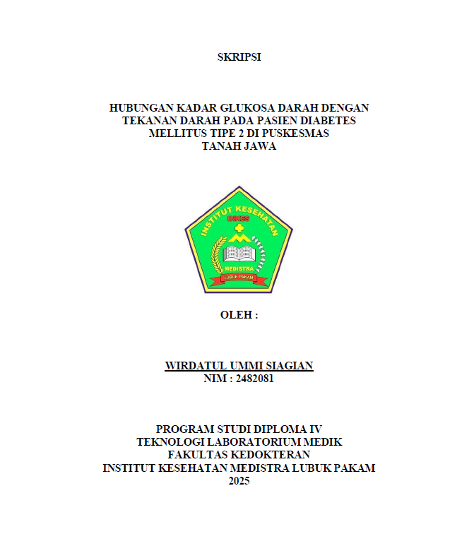 Sampul HUBUNGAN KADAR GLUKOSA DARAH DENGAN TEKANAN DARAH PADA PASIEN DIABETES MELLITUS TIPE 2 DI PUSKESMAS TANAH JAWA