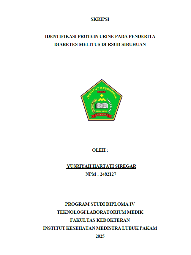 Sampul IDENTIFIKASI PROTEIN URINE PADA PENDERITA DIABETES MELITUS DI RSUD SIBUHUAN