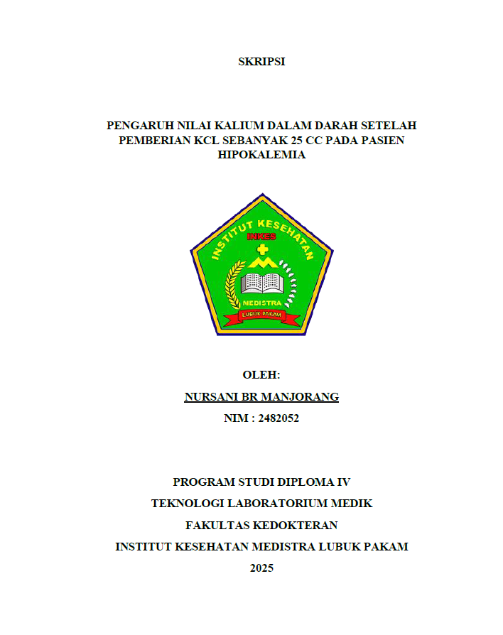 Sampul PENGARUH NILAI KALIUM DALAM DARAH SETELAH PEMBERIAN KCL SEBANYAK 25 CC PADA PASIEN HIPOKALEMIA