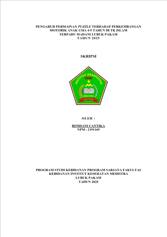 Sampul PENGARUH PERMAINAN PUZZLE TERHADAP PERKEMBANGAN MOTORIK ANAK USIA 4-5 TAHUN DI TK ISLAM TERPADU MADANI LUBUK PAKAM TAHUN 2025