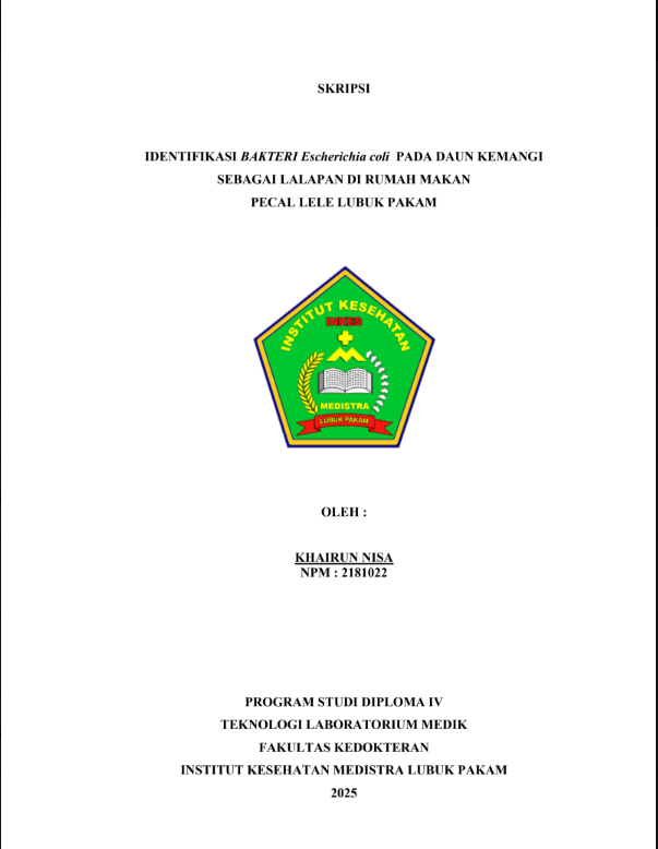 Sampul IDENTIFIKASI BAKTERI Escherichia coli PADA DAUN KEMANGI  SEBAGAI LALAPAN DI RUMAH MAKAN PECAL LELE LUBUK PAKAM