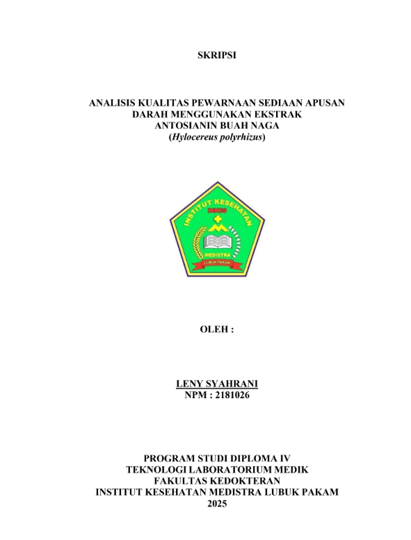 Sampul ANALISIS KUALITAS PEWARNAAN SEDIAAN APUSAN  DARAH MENGGUNAKAN EKSTRAK ANTOSIANIN BUAH NAGA (Hylocereus polyrhizus)