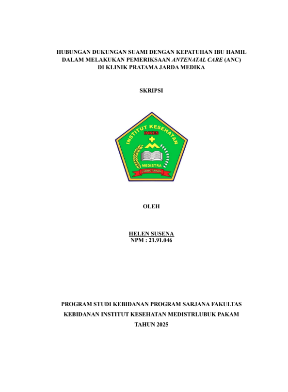 Sampul HUBUNGAN DUKUNGAN SUAMI DENGAN KEPATUHAN IBU HAMIL DALAM MELAKUKAN PEMERIKSAAN ANTENATAL CARE (ANC)  DI KLINIK PRATAMA JARDA MEDIKA