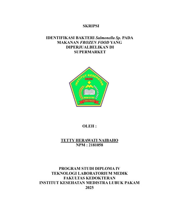 Sampul IDENTIFIKASI BAKTERI Salmonella Sp. PADA MAKANAN FROZEN FOOD YANG DIPERJUALBELIKAN DI SUPERMARKET