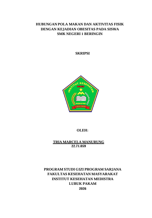 Sampul HUBUNGAN POLA MAKAN DAN AKTIVITAS FISIK  DENGAN KEJADIAN OBESITAS PADA SISWA   SMK NEGERI 1 BERINGIN