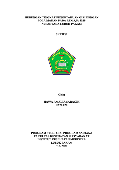 Sampul HUBUNGAN TINGKAT PENGETAHUAN GIZI DENGAN   POLA MAKAN PADA REMAJA SMP   NUSANTARA LUBUK PAKAM