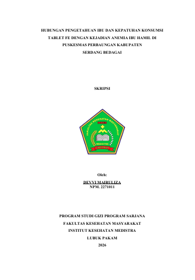 Sampul HUBUNGAN PENGETAHUAN IBU DAN KEPATUHAN KONSUMSI  TABLET FE DENGAN KEJADIAN ANEMIA IBU HAMIL DI  PUSKESMAS PERBAUNGAN KABUPATEN  SERDANG BEDAGAI