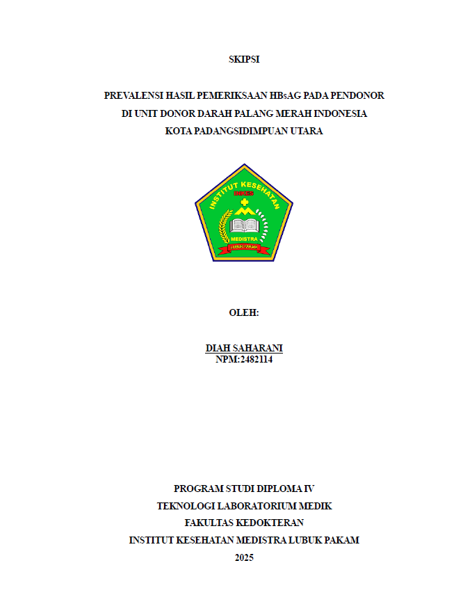 Sampul PREVALENSI HASIL PEMERIKSAAN HBsAG PADA PENDONOR DI UNIT DONOR DARAH PALANG MERAH INDONESIA KOTA PADANGSIDIMPUAN UTARA